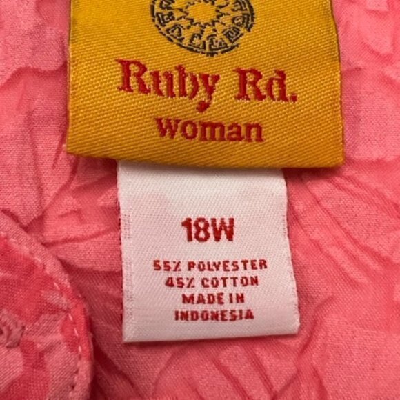 RUBY RD Shirt/Topper BURNOUT FLORAL‎ ROLL TABS Button-Up Pink 18W BARBIE COTTAGE - Picture 9 of 10